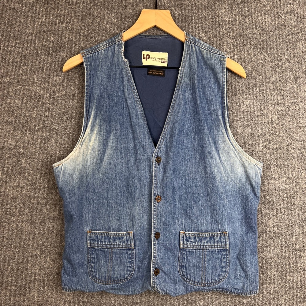 Vintage 70s‎ Levi's Panatela Denim Vest Menswear Western Cowboy Vest Large